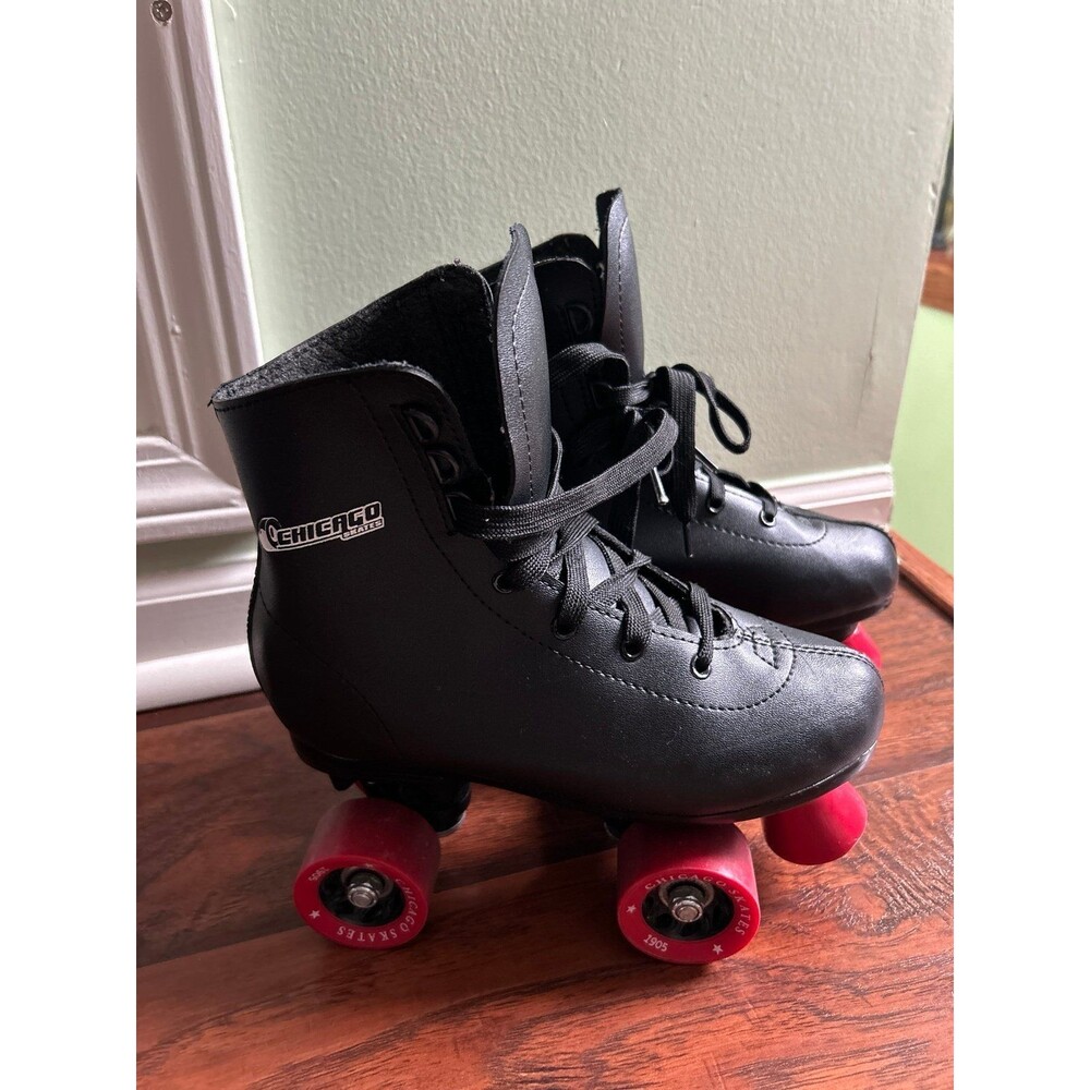 CHICAGO SKATES Boy's Classic Roller Skates Premium Black Quad Rink Skates Size 4